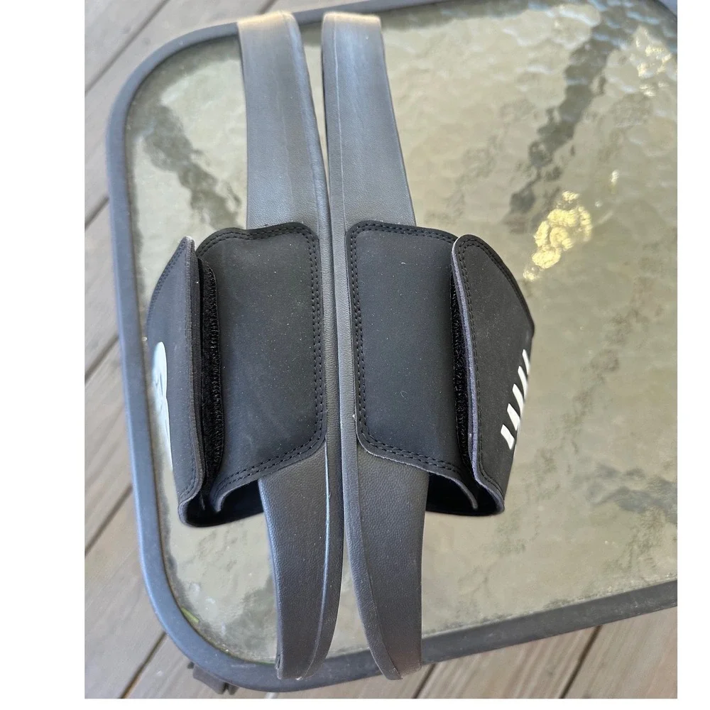 New Balance Men 14 Wide 2E Black White Adjustable Slide Sandals - Picture 6 of 9